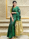 Prakruthi Mughizh Forest Green With Cream Half Fine Jari Fancy Borders Handloom Soft Silk Saree