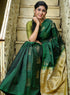 Prakruthi Mughizh Forest Green With Cream Half Fine Jari Fancy Borders Handloom Soft Silk Saree