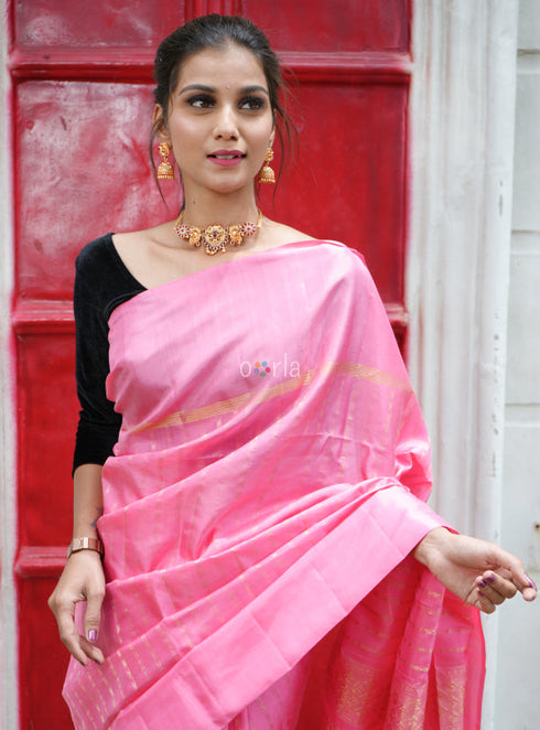 Prakruthi Swarnam Baby Pink Fancy Handloom Soft Silk Saree