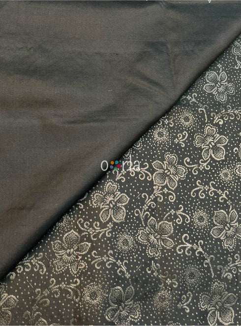 Prakruthi Swarnam Black Swan Pure Silver Zari with Sleeve Work Handloom Soft Silk Saree
