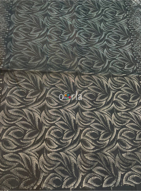 Prakruthi Swarnam Black Swan Pure Silver Zari with Sleeve Work Handloom Soft Silk Saree