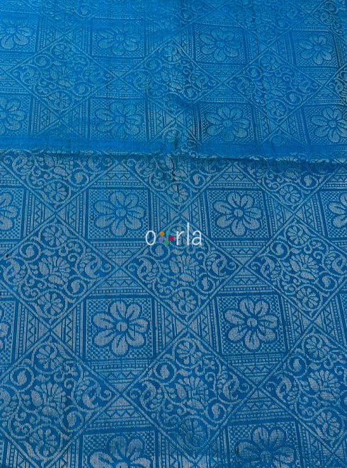 Prakruthi Ezhil Dreamy Blue Pure Silver Zari with Sleeve Work Handloom Soft Silk Saree