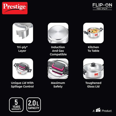 Prestige Flip-on Tri-ply Stainless Steel Pressure Cooker 3 L