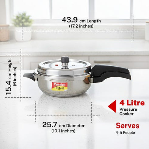 Prestige 4 Litre Stainless Steel Deluxe Alpha Svachh Outer Lid Senior Pressure Pan 4 L