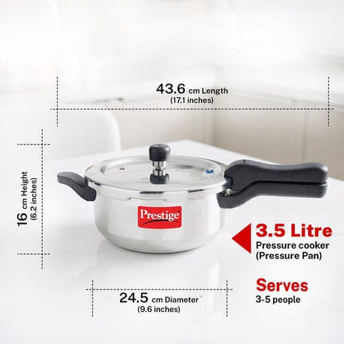 Prestige Svachh Aluminium Anti Bulge Gas And Induction Compatible Pan Pressure Cooker 3.5 L Silver