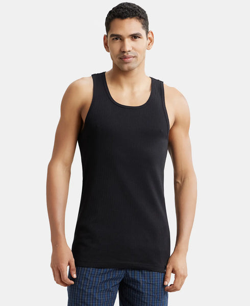 Jockey Super Combed Cotton Rib Round Neck with Racerback Gym Vest | Black