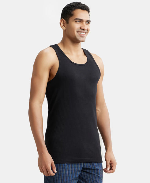 Jockey Super Combed Cotton Rib Round Neck with Racerback Gym Vest | Black