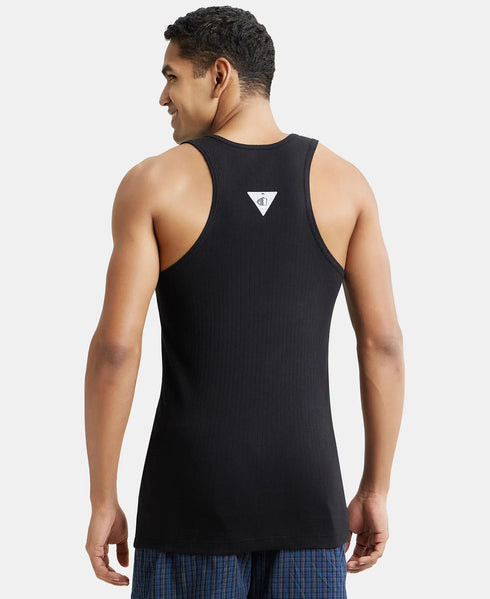Jockey Super Combed Cotton Rib Round Neck with Racerback Gym Vest | Black