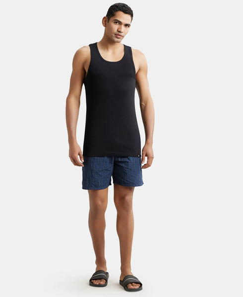 Jockey Super Combed Cotton Rib Round Neck with Racerback Gym Vest | Black