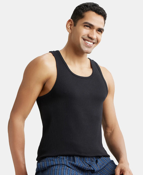 Jockey Super Combed Cotton Rib Round Neck with Racerback Gym Vest | Black