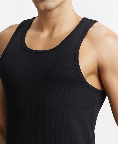 Jockey Super Combed Cotton Rib Round Neck with Racerback Gym Vest | Black