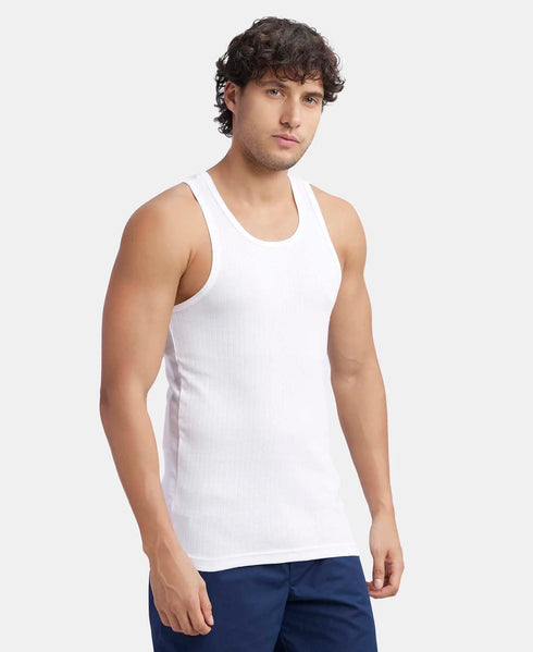 Jockey Super Combed Cotton Rib Round Neck with Racerback Gym Vest | White | Pack of 2
