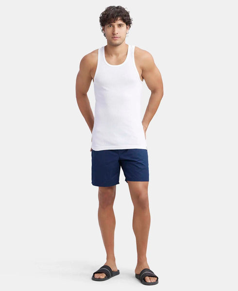 Jockey Super Combed Cotton Rib Round Neck with Racerback Gym Vest | White | Pack of 2