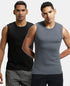 Jockey Super Combed Cotton Rib Solid Round Neck Muscle Vest | Black And Charcoal | Pack of 2