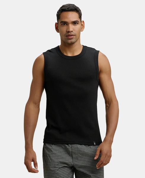 Jockey Super Combed Cotton Rib Solid Round Neck Muscle Vest | Black And Charcoal | Pack of 2