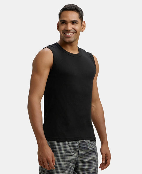 Jockey Super Combed Cotton Rib Solid Round Neck Muscle Vest | Black