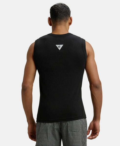 Jockey Super Combed Cotton Rib Solid Round Neck Muscle Vest | Black
