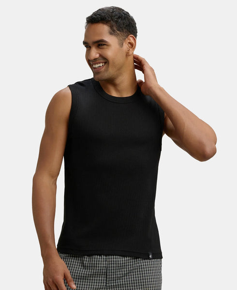Jockey Super Combed Cotton Rib Solid Round Neck Muscle Vest | Black