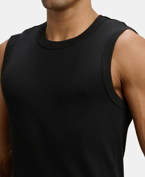 Jockey Super Combed Cotton Rib Solid Round Neck Muscle Vest | Black