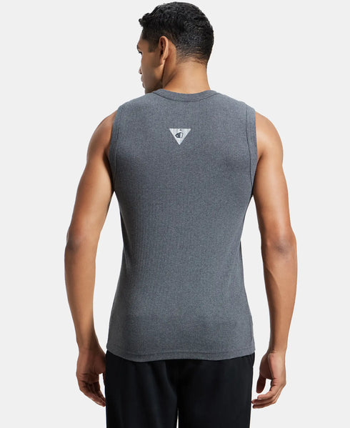 Jockey Super Combed Cotton Rib Solid Round Neck Muscle Vest | Black And Charcoal | Pack of 2