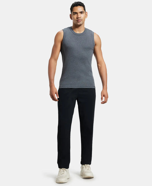 Jockey Super Combed Cotton Rib Solid Round Neck Muscle Vest | Black And Charcoal | Pack of 2