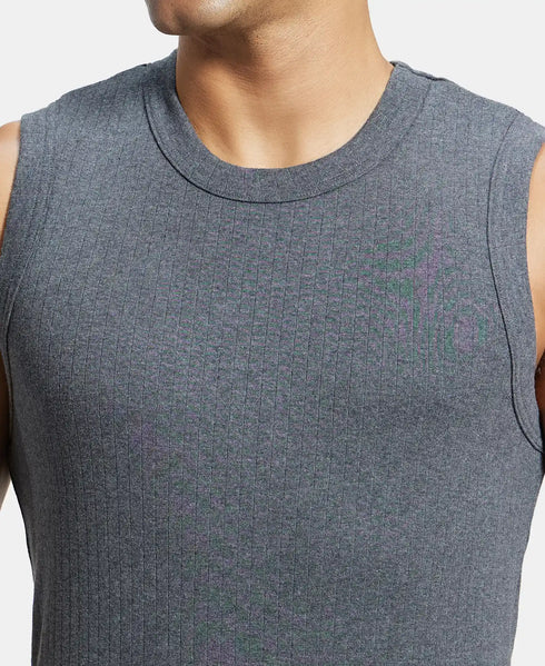 Jockey Super Combed Cotton Rib Solid Round Neck Muscle Vest | Black And Charcoal | Pack of 2