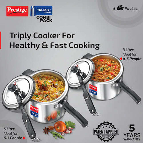 Prestige Tri-ply Svachh Inner Lid Pressure Cooker 5 L Combo