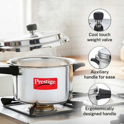 Prestige Popular Virgin Aluminium Precision Weight Valve Pressure Cooker 7.5 L Silver