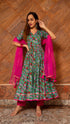 Pomcha Jaipur Surangi Kalidar Taaj Cotton Hand Block Print Anarkali Set With Soft Net Dupatta