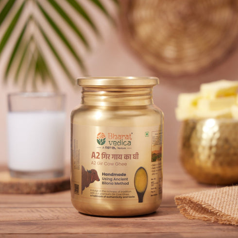 Bharat Vedica Pure A2 Gir Cow Ghee A2 Bilona Ghee Now in SS Jar Packaging with Free Ghee Pot