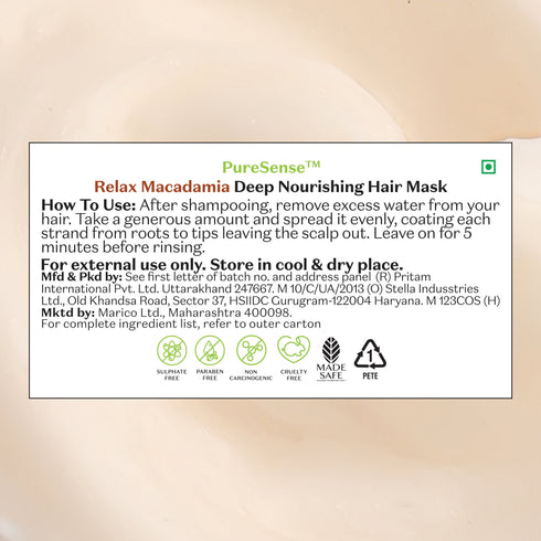 PureSense Macadamia Deep Nourishing Hair Mask | From the makers of Parachute Advansed