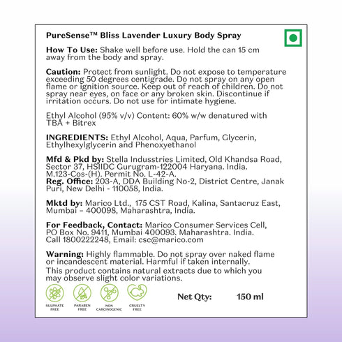 PureSense Bliss Lavender Luxury Body Spray | From the makers of Parachute Advansed