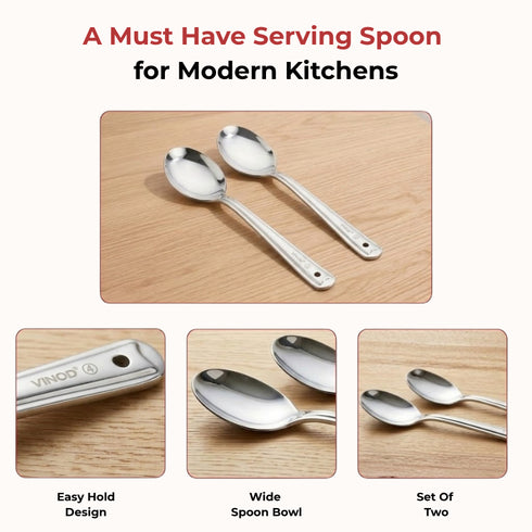 Vinod Stainless Steel Serving Paan Cooking Spoon Set of 2 29 cm Highest Grade Stainless Steel Mirror Finish Rust Free No 3