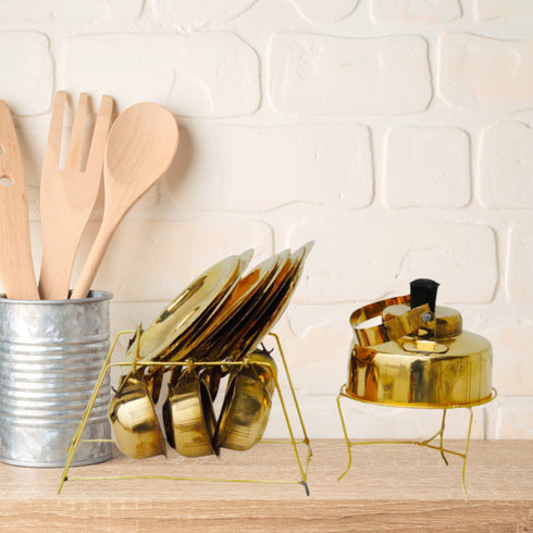 Brass Miniature Tea Cup Saucer Kettle Set 0.008Kg