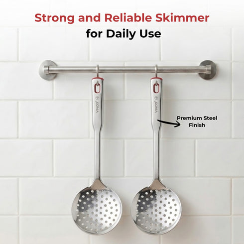 Vinod Stainless Steel Queens Perforated Skimmer Heavy Gauge Strainer Jhara 38.5 cm I Set of 2 I no 2