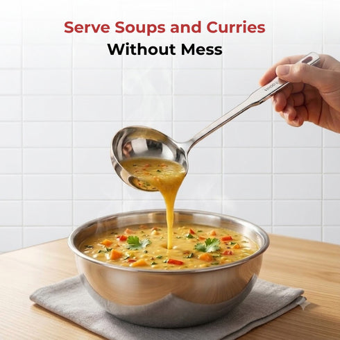 Vinod Stainless Steel Queens Ladle Serving Spoon Set of 2 36 cm Highest Grade Stainless Steel Mirror Finish Rust Free No 1