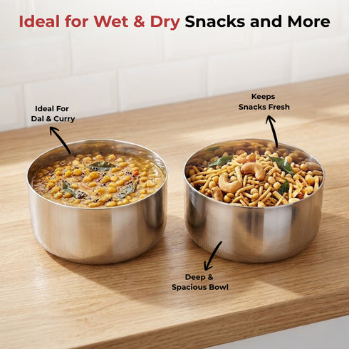 Vinod Stainless Steel Vati Katori Set of 6 Pieces 300 ml Highest Grade Steel Tough and Strong Easy to Clean Dishwasher Safe and Rust Free