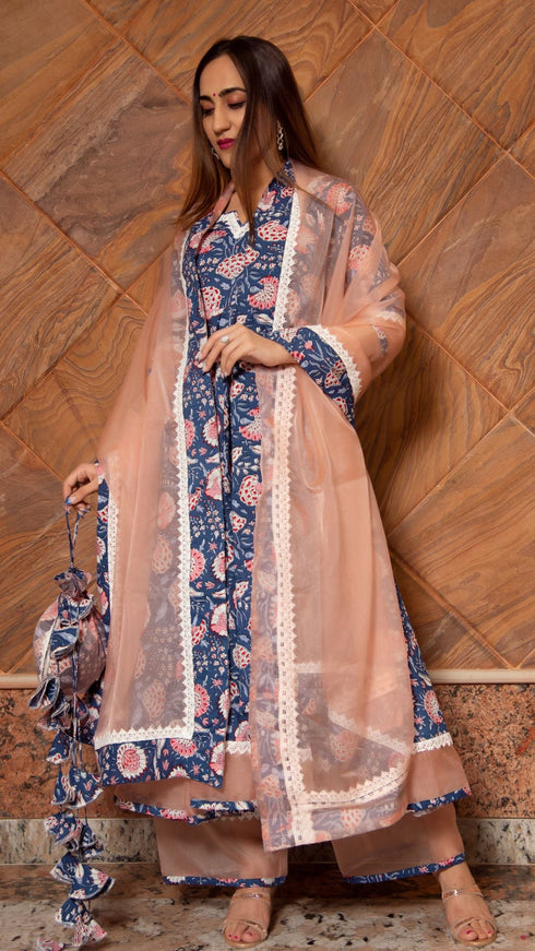 Pomcha Jaipur Ambar Cotton Anarkali Set