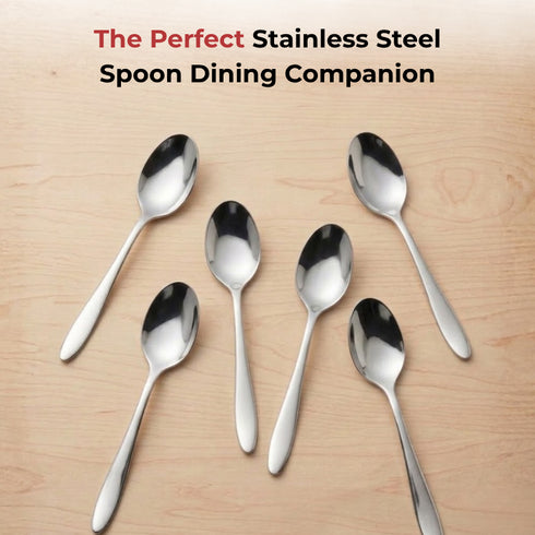 Vinod Florence Stainless Steel Dessert Spoon Set of 12 Piece Heavy Gauge Steel Mirror Finish Rust Free Tough Strong and Durable