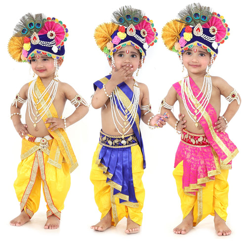 Raj Fancy Dresses Krishna Dress for Kids, Baby Krishna Dress for Janmashtami with Krishna Mukut