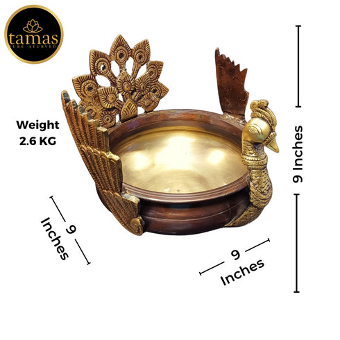 Tamas Brass Handcrafted Ethnic Peacock Carving Design Urli Showpiece