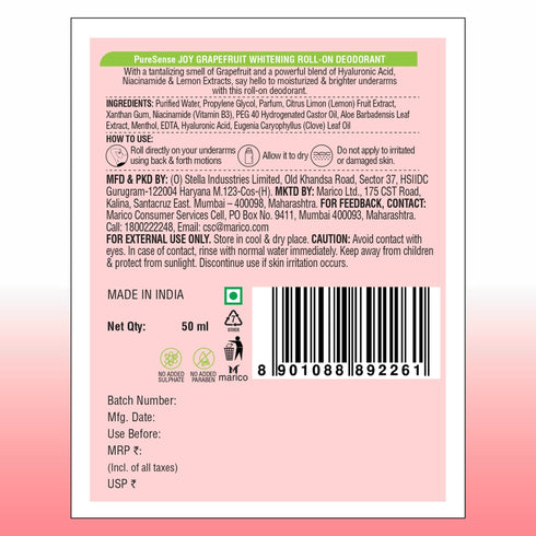 PureSense Joy Grapefruit Whitening Roll-on Deodorant