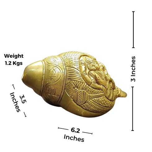 Tamas Brass Shankh with Vishnu Carving Antique