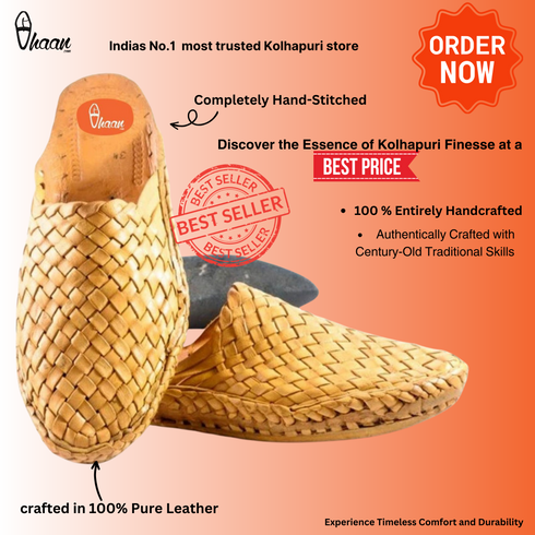 Vhaanfootwear Handmade Pure Leather Ethnic Design Slip On Hand Stitched Net Design For Men