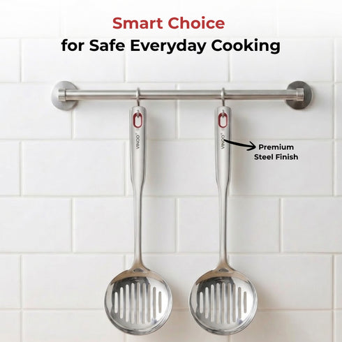 Vinod Stainless Steel Queens Skimmer Slotted Spoon Set of 2 36.5 cm Highest Grade Stainless Steel Rust Free Dishwasher Safe No 1