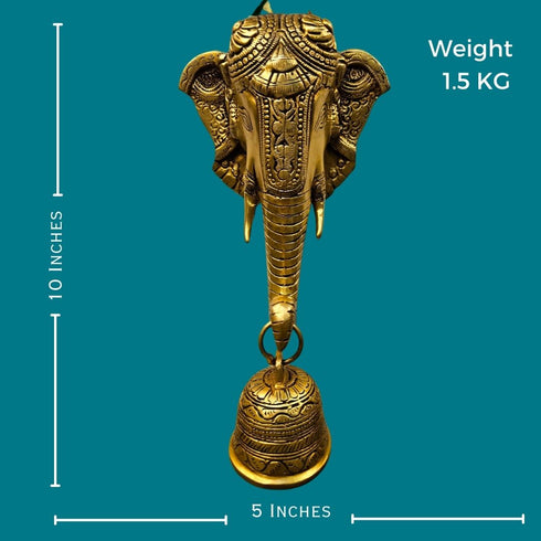 Tamas Brass Lord Ganesh/Ganesha Mask with Bell Wall Hanging Golden)