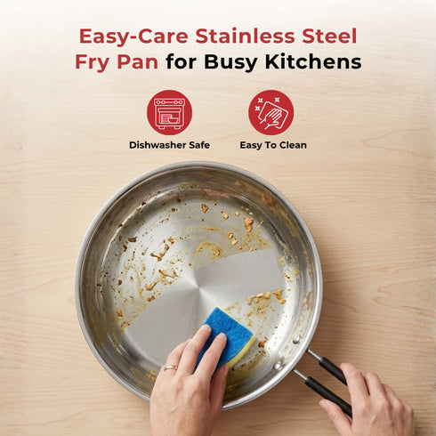 Vinod Stainless Steel Heavy Bottom Royal Fry Pan Dishwasher Safe Gas Stove and Induction Compatible Durable 20 Cm Frying Pan Soft Touch Handle Kitchen Utensil