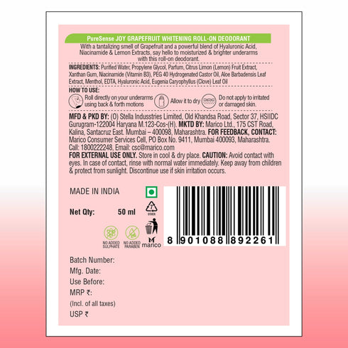 PureSense Joy Grapefruit Whitening Roll-on Deodorant