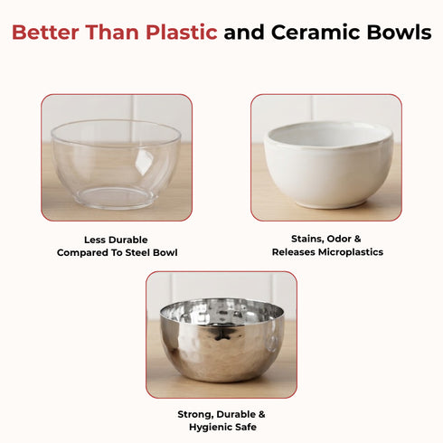 Vinod Stainless Steel Royal Hammered Bowl Set of 6 Pieces 100 ml High Grade Steel Scratch and Dent Resistant Dishwasher Safe No 5