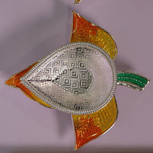 Pure Silver Gold Bilva Patram Fancy Diya 14.73g